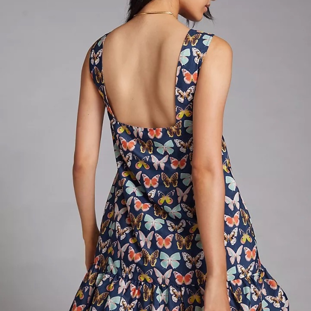 Maeve Navy Butterfly-Print Mini Dress with Multicolor Motifs - Picture 2 of 5